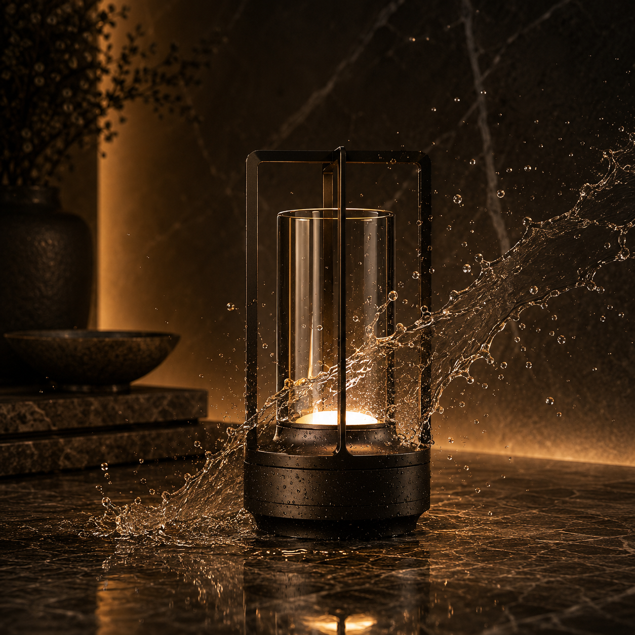 lantern, weatherproof, black